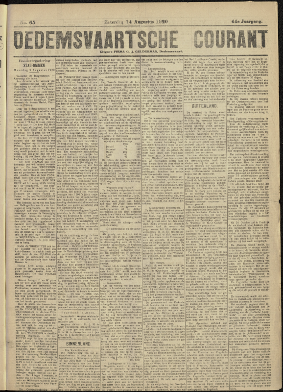 Bekijk detail van "Dedemsvaartsche Courant 14/8/1920 pagina 1 van 4<br xmlns:atlantis="urn:atlantis" />"