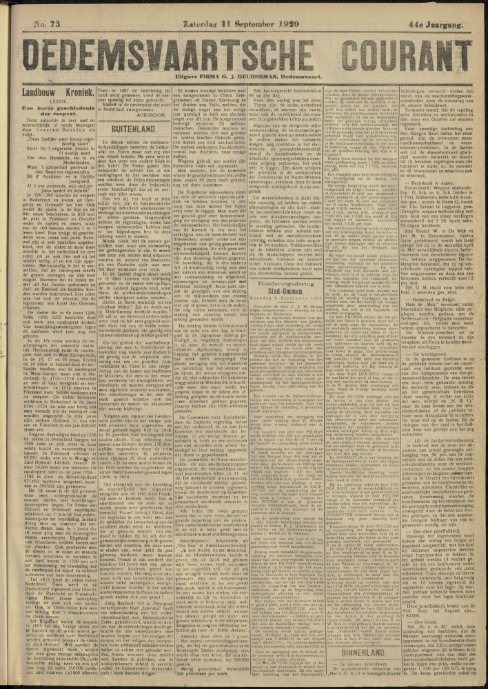 Bekijk detail van "Dedemsvaartsche Courant 11/9/1920 pagina 1 van 4<br xmlns:atlantis="urn:atlantis" />"
