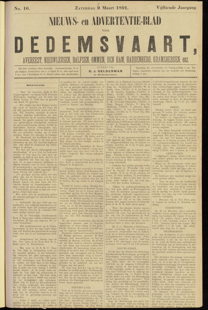 Bekijk detail van "Dedemsvaartsche Courant 7/3/1891 pagina 1 van <span class="highlight">4</span><br xmlns:atlantis="urn:atlantis" />"