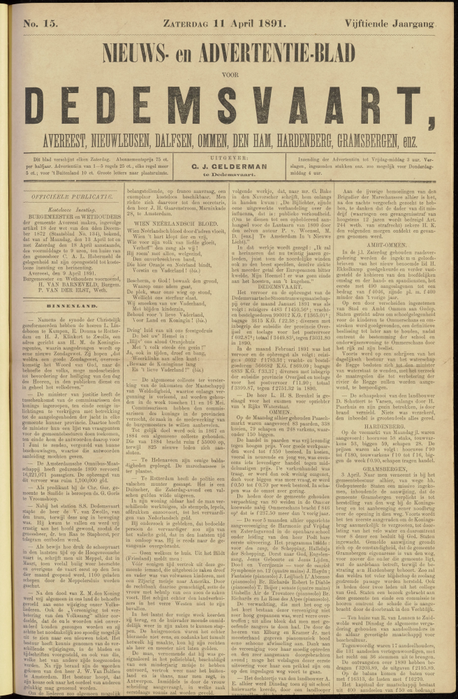 Bekijk detail van "Dedemsvaartsche Courant 11/<span class="highlight">4</span>/1891 pagina 1 van <span class="highlight">4</span><br xmlns:atlantis="urn:atlantis" />"