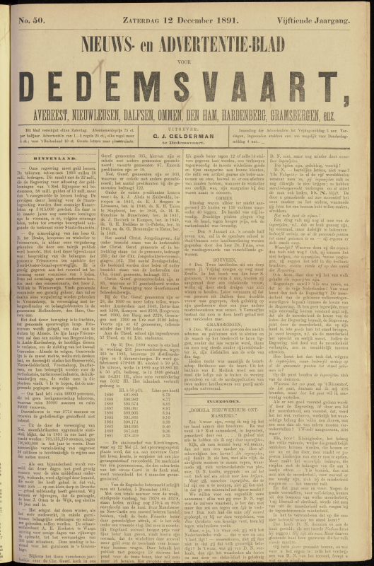 Bekijk detail van "Dedemsvaartsche Courant 12/12/1891 pagina 1 van 4<br xmlns:atlantis="urn:atlantis" />"