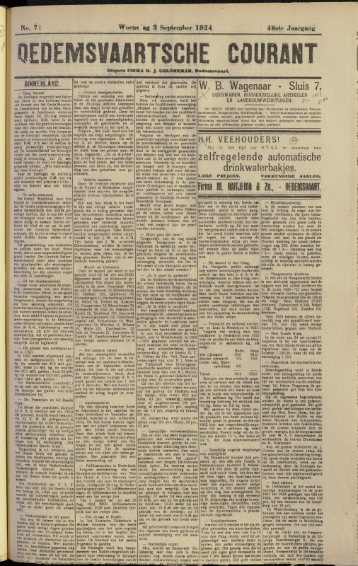 Bekijk detail van "Dedemsvaartsche Courant 3/9/1924 pagina 1 van 4<br xmlns:atlantis="urn:atlantis" />"