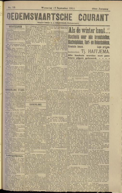 Bekijk detail van "Dedemsvaartsche Courant 17/9/1924 pagina <span class="highlight">1</span> van 4<br xmlns:atlantis="urn:atlantis" />"