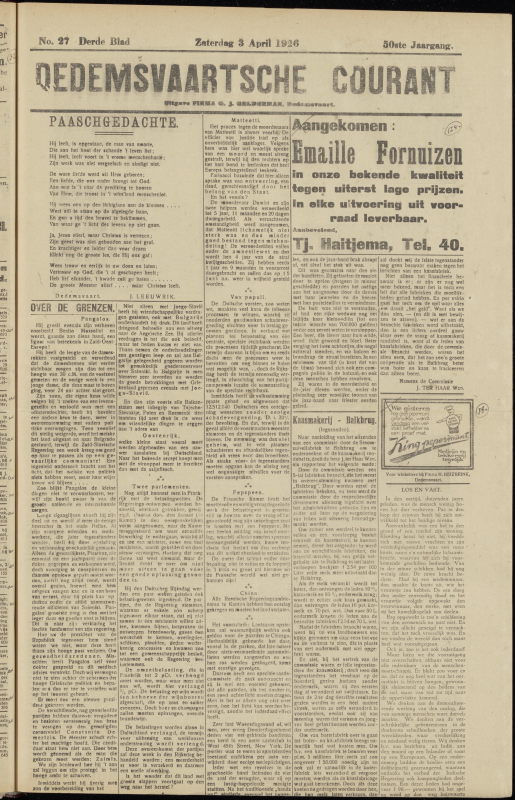 Bekijk detail van "Dedemsvaartsche Courant 3/4/1926 pagina 1 van 12<br xmlns:atlantis="urn:atlantis" />"