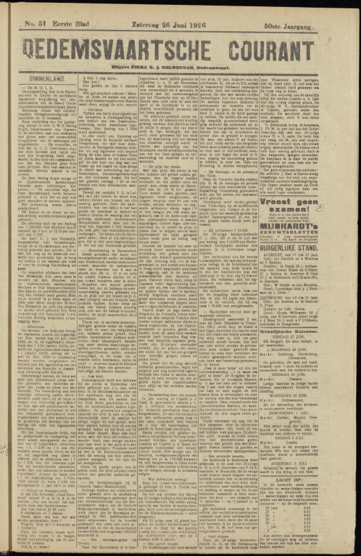 Bekijk detail van "Dedemsvaartsche Courant 26/6/1926 pagina 1 van 8<br xmlns:atlantis="urn:atlantis" />"