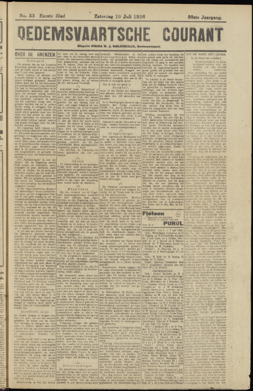 Bekijk detail van "Dedemsvaartsche Courant 10/7/1926 pagina 1 van 8<br xmlns:atlantis="urn:atlantis" />"