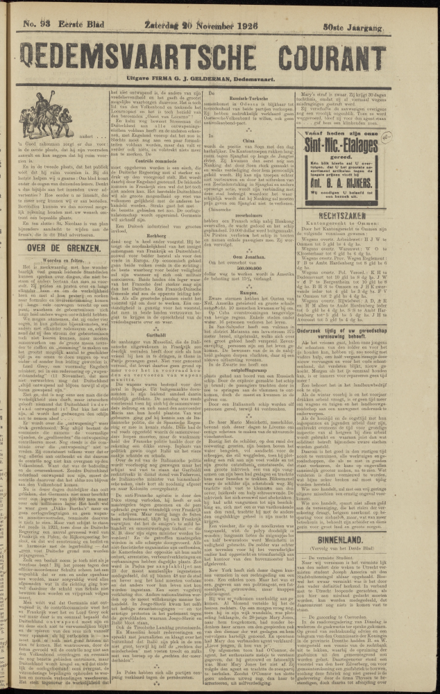Bekijk detail van "Dedemsvaartsche Courant 20/11/1926 pagina 1 van 12<br xmlns:atlantis="urn:atlantis" />"