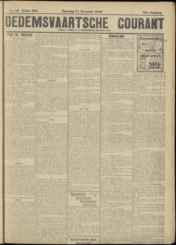 Bekijk detail van "Dedemsvaartsche Courant 11/12/1926 pagina 1 van 8<br xmlns:atlantis="urn:atlantis" />"