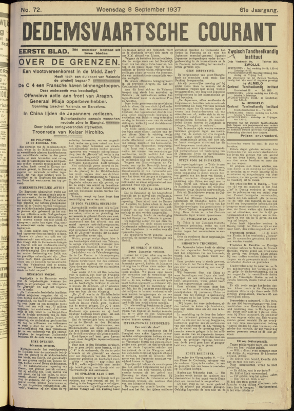 Bekijk detail van "Dedemsvaartsche Courant 8/9/1937 pagina 1 van 6<br xmlns:atlantis="urn:atlantis" />"