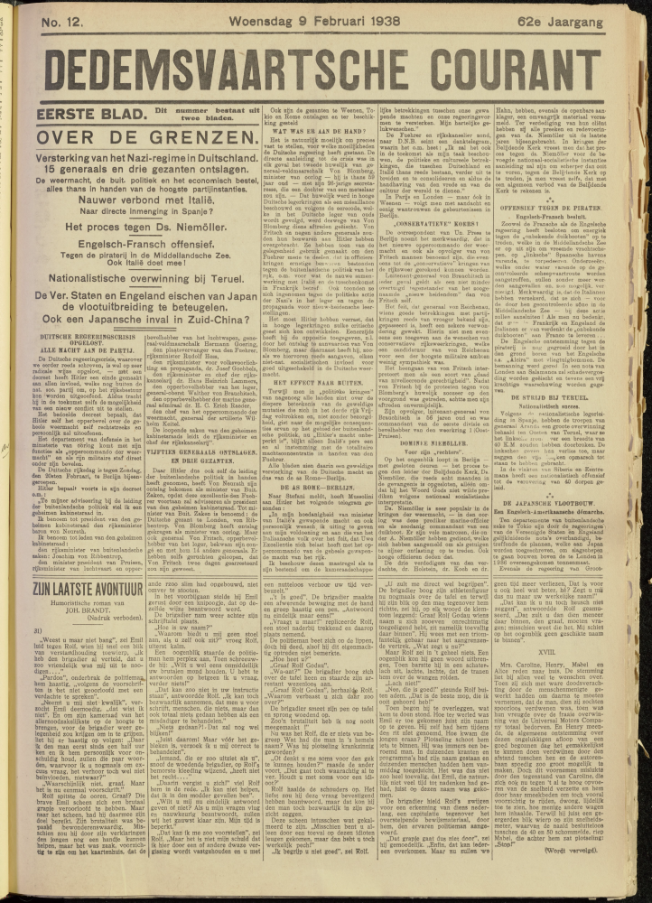 Bekijk detail van "Dedemsvaartsche Courant 9/2/1938 pagina 1 van 8<br xmlns:atlantis="urn:atlantis" />"