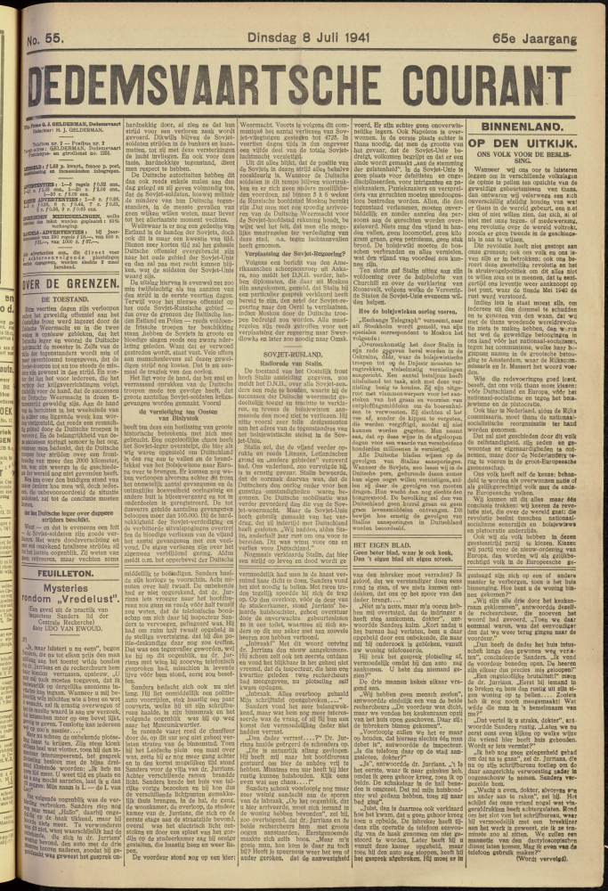 Bekijk detail van "Dedemsvaartsche Courant 8/7/1941 pagina 1 van 4<br xmlns:atlantis="urn:atlantis" />"