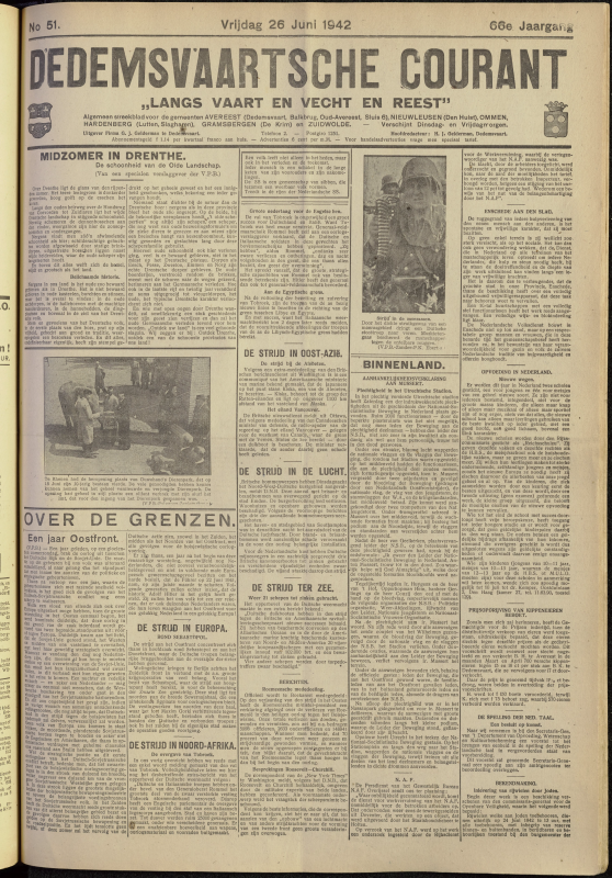 Bekijk detail van "Dedemsvaartsche Courant 26/6/1942 pagina 1 van 4<br xmlns:atlantis="urn:atlantis" />"