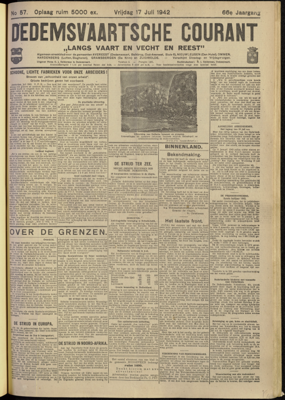 Bekijk detail van "Dedemsvaartsche Courant 17/7/1942 pagina 1 van 4<br xmlns:atlantis="urn:atlantis" />"