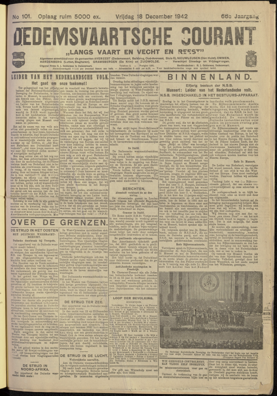 Bekijk detail van "Dedemsvaartsche Courant 18/12/1942 pagina 1 van 4<br xmlns:atlantis="urn:atlantis" />"