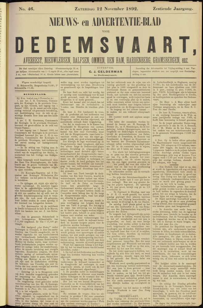 Bekijk detail van "Dedemsvaartsche Courant 12/11/1892 pagina 1 van 4<br xmlns:atlantis="urn:atlantis" />"