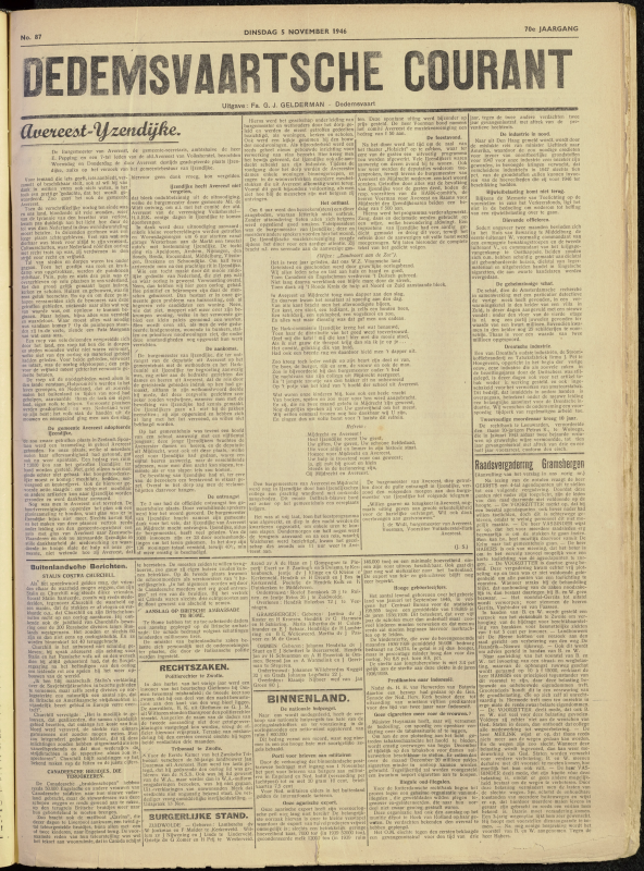 Bekijk detail van "Dedemsvaartsche Courant 5/11/1946 pagina 1 van 2<br xmlns:atlantis="urn:atlantis" />"