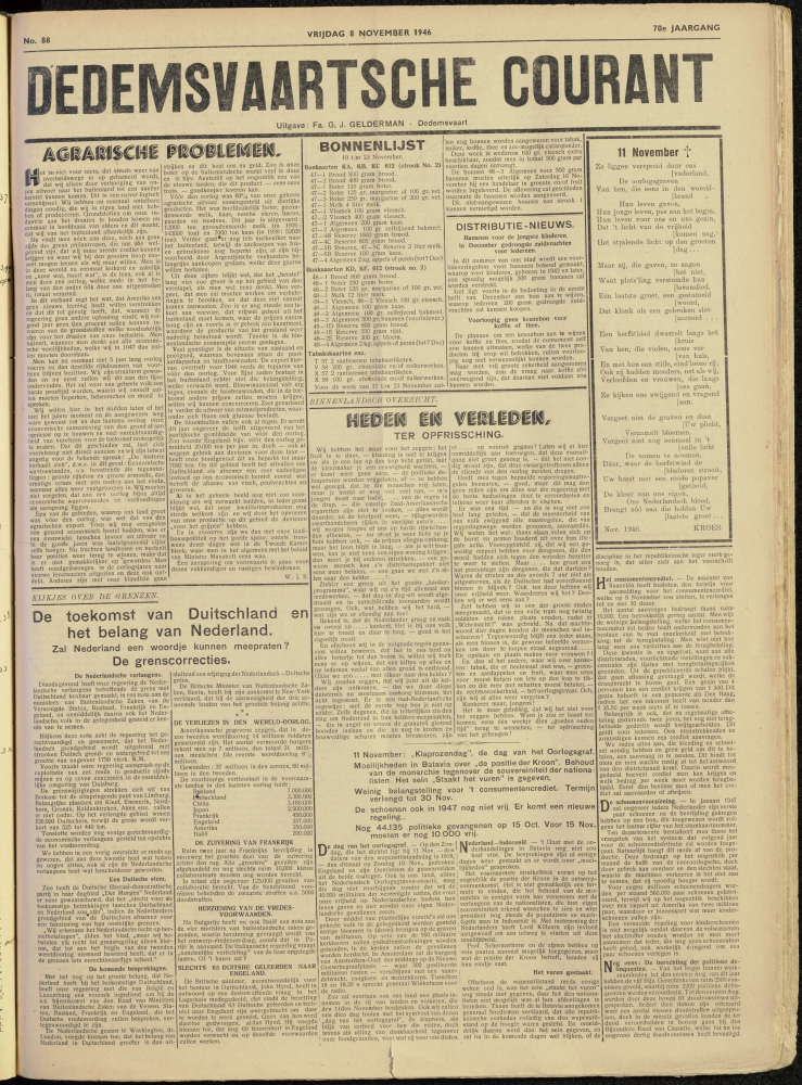 Bekijk detail van "Dedemsvaartsche Courant 8/11/1946 pagina 1 van 4<br xmlns:atlantis="urn:atlantis" />"