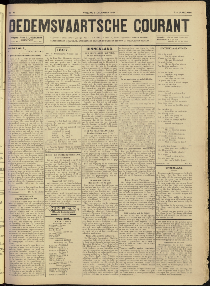 Bekijk detail van "Dedemsvaartsche Courant 5/12/1947 pagina 1 van 4<br xmlns:atlantis="urn:atlantis" />"