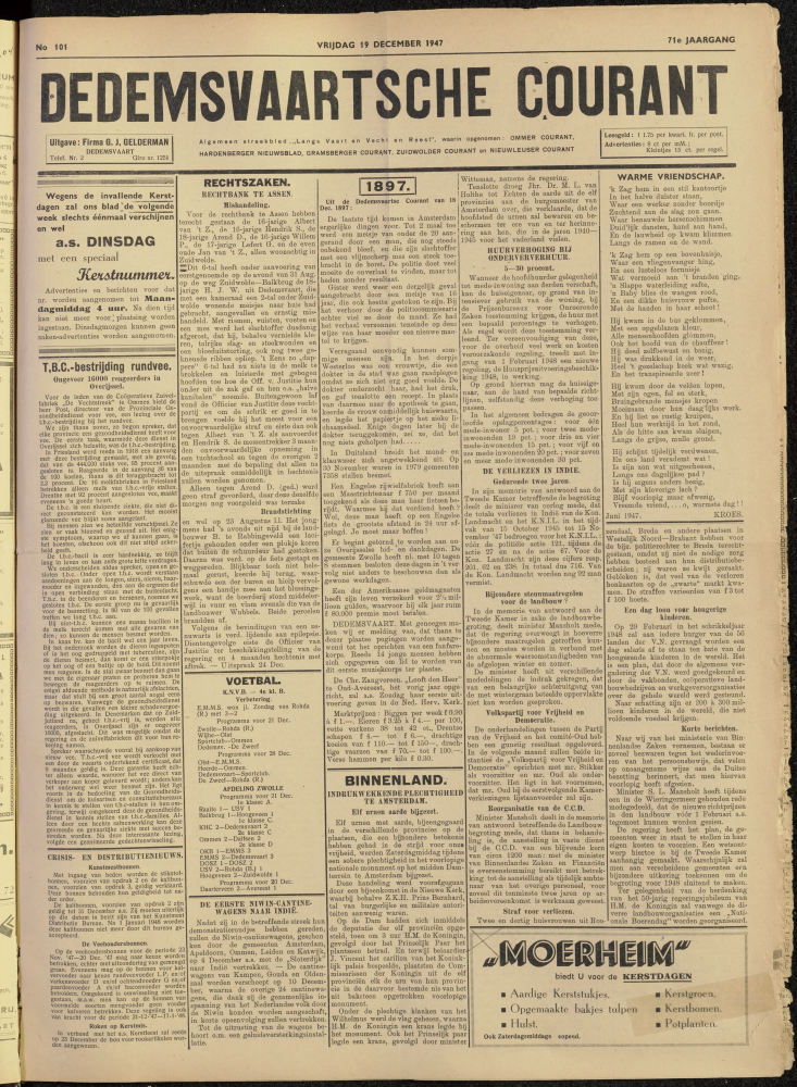 Bekijk detail van "Dedemsvaartsche Courant 19/12/1947 pagina 1 van 4<br xmlns:atlantis="urn:atlantis" />"