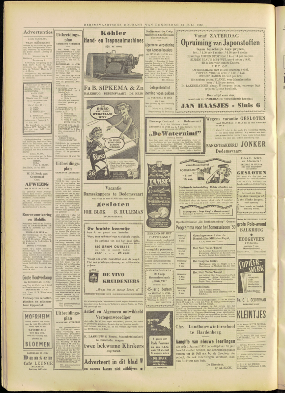 Bekijk detail van "Dedemsvaartsche Courant 13/7/1950 pagina 4 van 4<br xmlns:atlantis="urn:atlantis" />"
