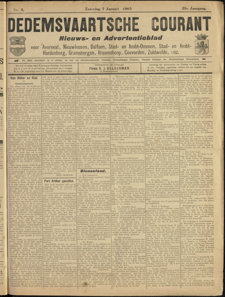 Bekijk detail van "Dedemsvaartsche Courant 7/1/1905 pagina 1 van 4<br xmlns:atlantis="urn:atlantis" />"