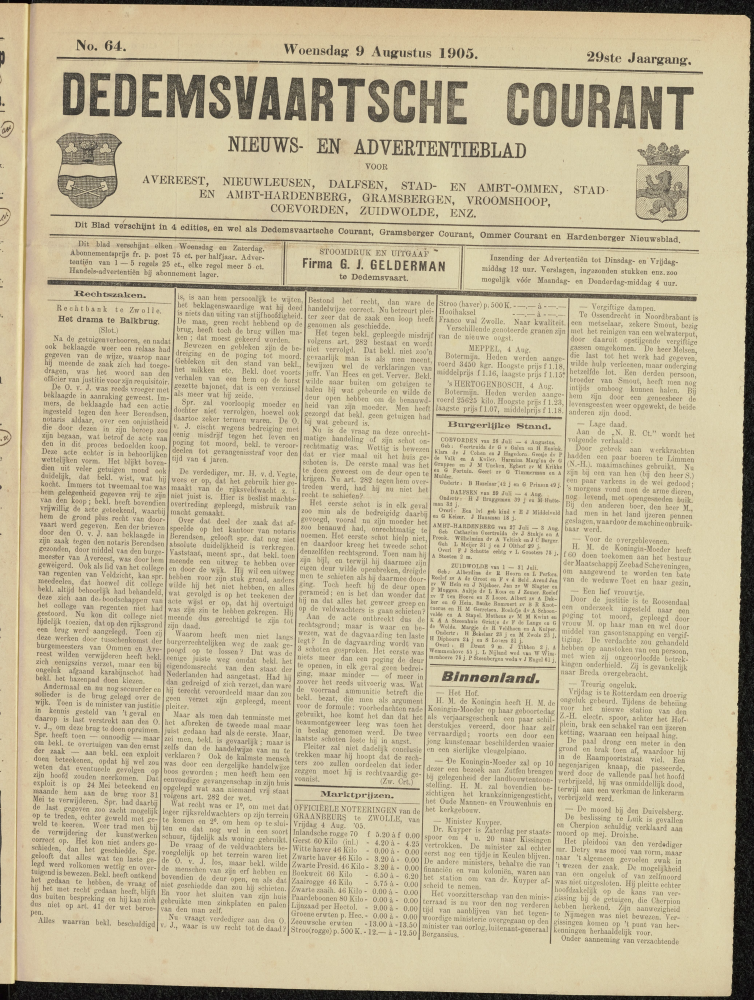 Bekijk detail van "Dedemsvaartsche Courant 9/8/1905 pagina 1 van 4<br xmlns:atlantis="urn:atlantis" />"