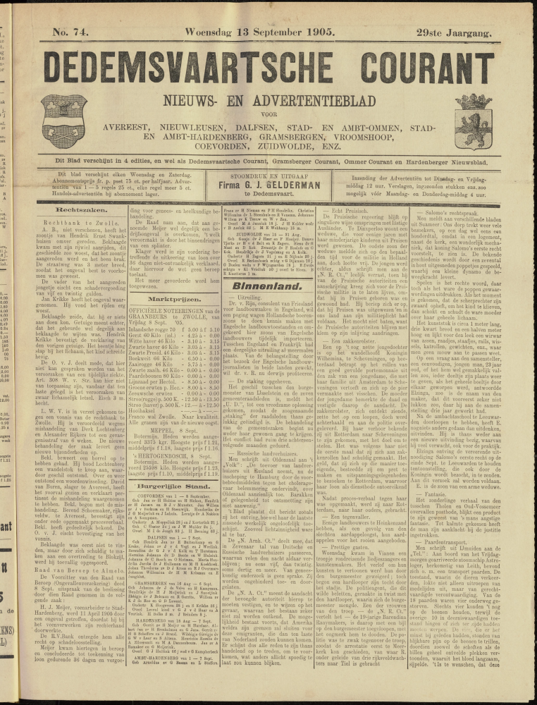 Bekijk detail van "Dedemsvaartsche Courant 13/9/1905 pagina 1 van 4<br xmlns:atlantis="urn:atlantis" />"