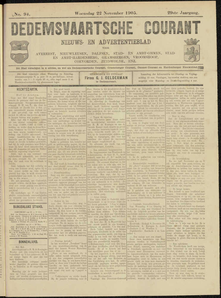 Bekijk detail van "Dedemsvaartsche Courant 22/11/1905 pagina 1 van 4<br xmlns:atlantis="urn:atlantis" />"