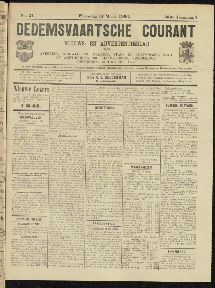 Bekijk detail van "Dedemsvaartsche Courant 14/3/1906 pagina 1 van 4<br xmlns:atlantis="urn:atlantis" />"