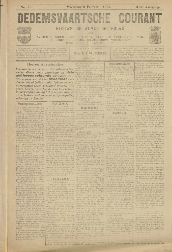 Bekijk detail van "Dedemsvaartsche Courant 6/2/1907 pagina 1 van 4<br xmlns:atlantis="urn:atlantis" />"