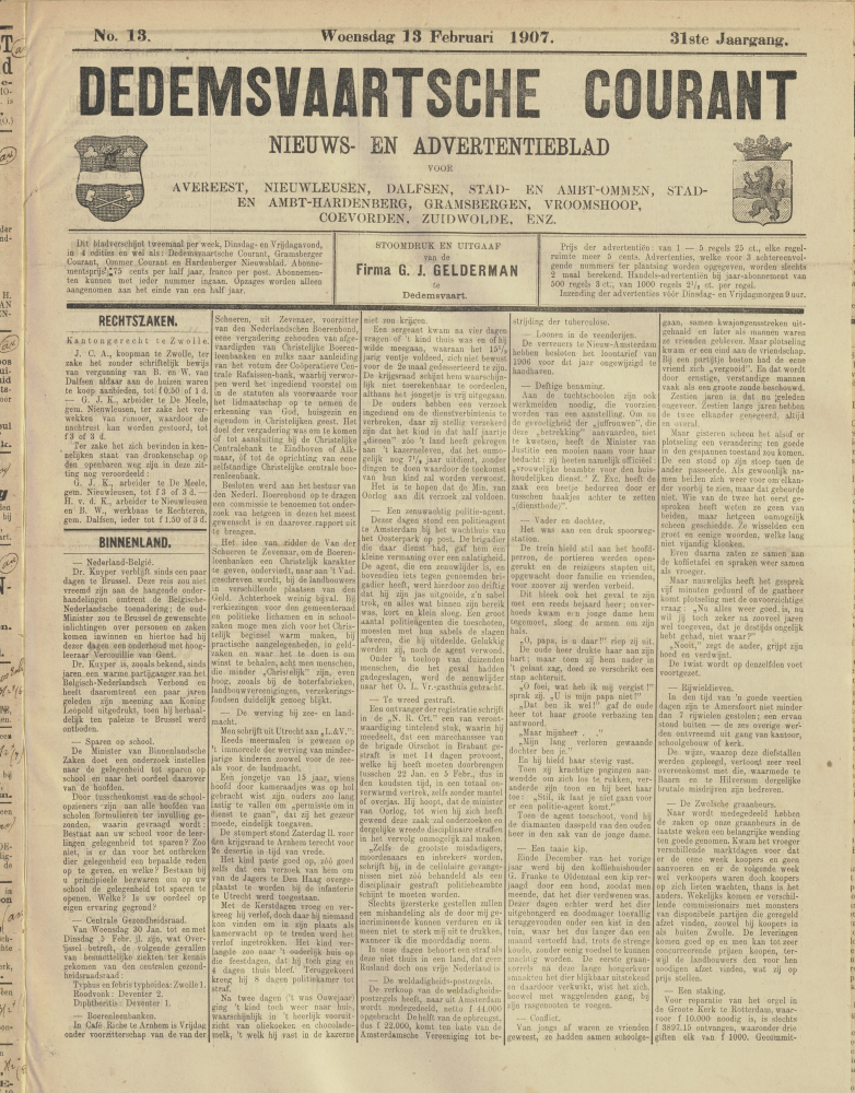 Bekijk detail van "Dedemsvaartsche Courant 13/2/1907 pagina 1 van 4<br xmlns:atlantis="urn:atlantis" />"