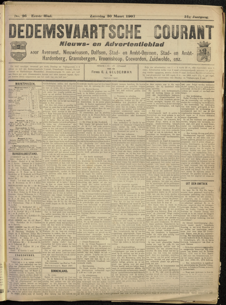 Bekijk detail van "Dedemsvaartsche Courant 30/3/1907 pagina 1 van 6<br xmlns:atlantis="urn:atlantis" />"