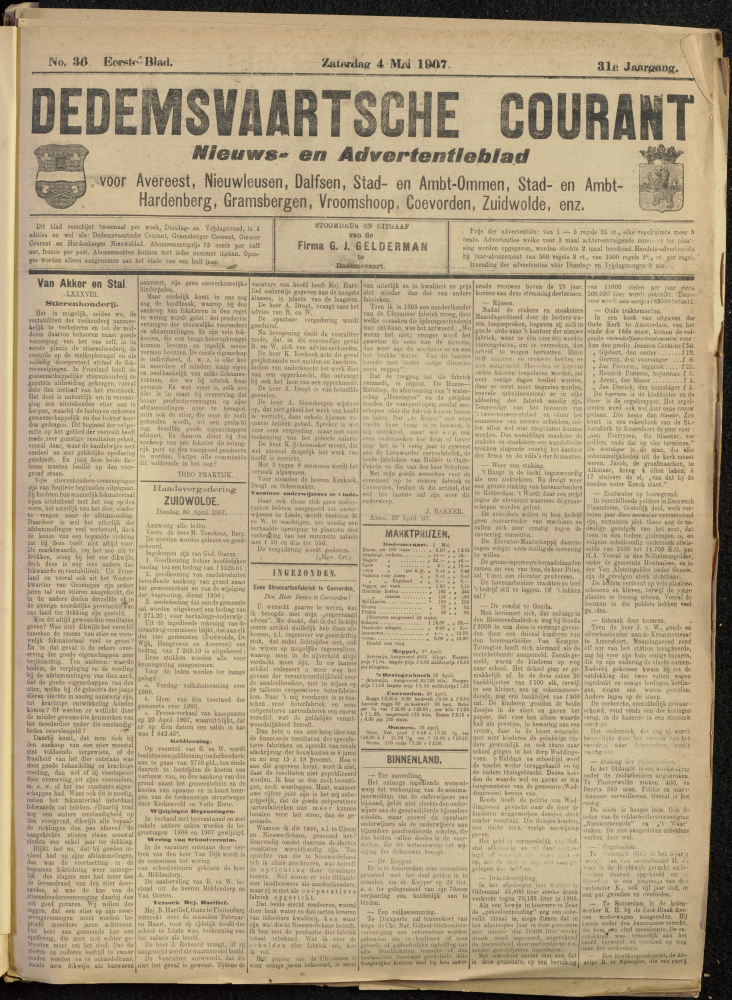 Bekijk detail van "Dedemsvaartsche Courant 4/5/1907 pagina 1 van 6<br xmlns:atlantis="urn:atlantis" />"