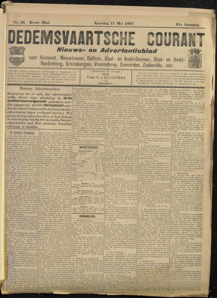 Bekijk detail van "Dedemsvaartsche Courant 11/5/1907 pagina 1 van 6<br xmlns:atlantis="urn:atlantis" />"