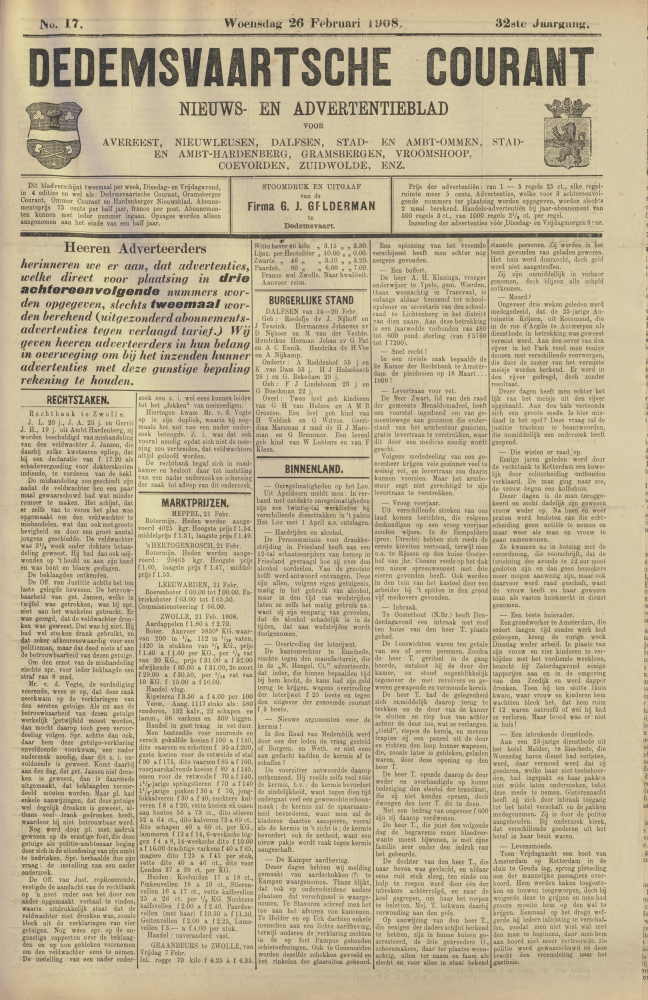 Bekijk detail van "Dedemsvaartsche Courant 26/2/1908 pagina <span class="highlight">1</span> van 4<br xmlns:atlantis="urn:atlantis" />"