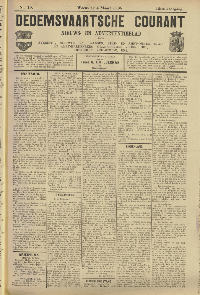 Bekijk detail van "Dedemsvaartsche Courant 4/3/1908 pagina 1 van 4<br xmlns:atlantis="urn:atlantis" />"
