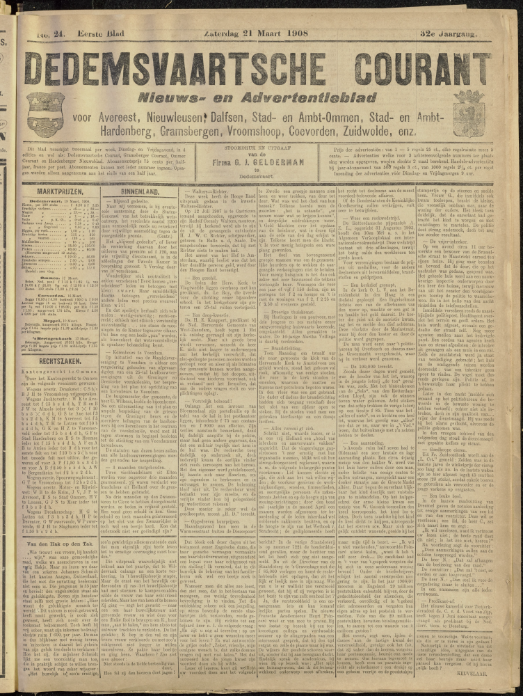 Bekijk detail van "Dedemsvaartsche Courant 21/3/1908 pagina 1 van 4<br xmlns:atlantis="urn:atlantis" />"