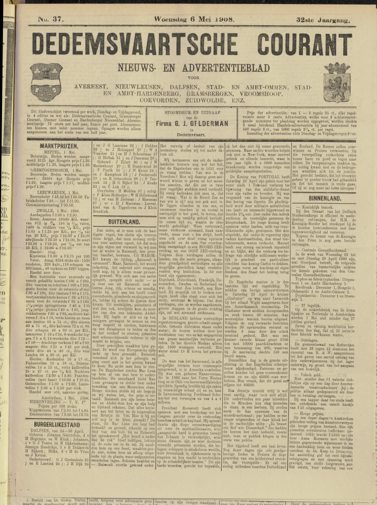 Bekijk detail van "Dedemsvaartsche Courant 6/5/1908 pagina 1 van 6<br xmlns:atlantis="urn:atlantis" />"