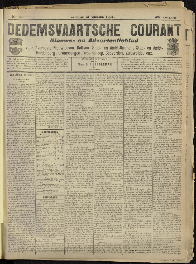 Bekijk detail van "Dedemsvaartsche Courant 15/8/1908 pagina 1 van 4<br xmlns:atlantis="urn:atlantis" />"