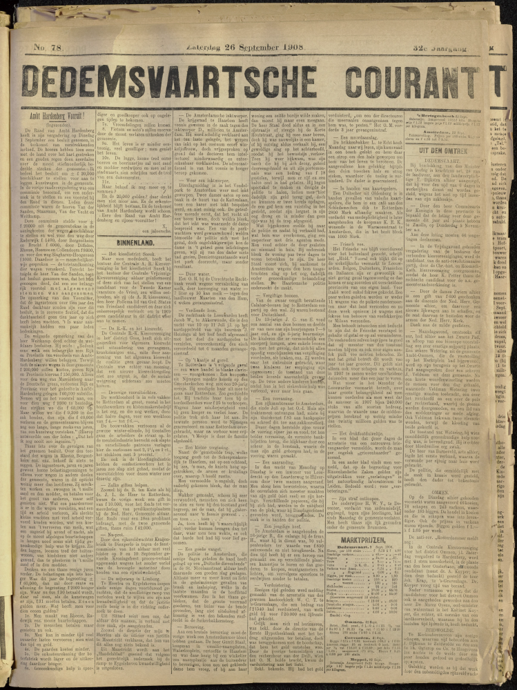 Bekijk detail van "Dedemsvaartsche Courant 26/9/1908 pagina 1 van 4<br xmlns:atlantis="urn:atlantis" />"