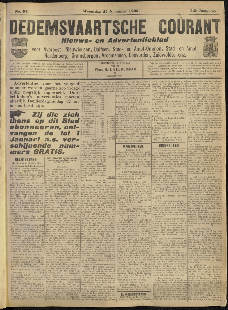 Bekijk detail van "Dedemsvaartsche Courant 25/11/1908 pagina <span class="highlight">1</span> van 4<br xmlns:atlantis="urn:atlantis" />"