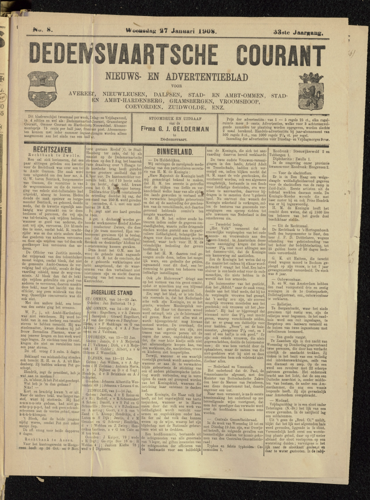 Bekijk detail van "Dedemsvaartsche Courant 27/1/1909 pagina 1 van 4<br xmlns:atlantis="urn:atlantis" />"