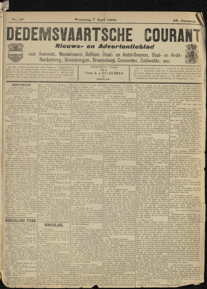 Bekijk detail van "Dedemsvaartsche Courant 7/4/1909 pagina <span class="highlight">1</span> van 4<br xmlns:atlantis="urn:atlantis" />"