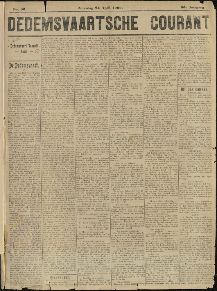 Bekijk detail van "Dedemsvaartsche Courant 24/4/1909 pagina 1 van 4<br xmlns:atlantis="urn:atlantis" />"