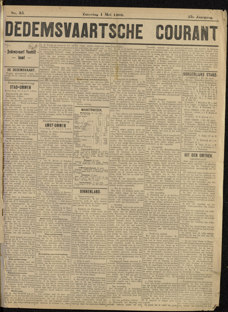 Bekijk detail van "Dedemsvaartsche Courant 1/5/1909 pagina 1 van 4<br xmlns:atlantis="urn:atlantis" />"