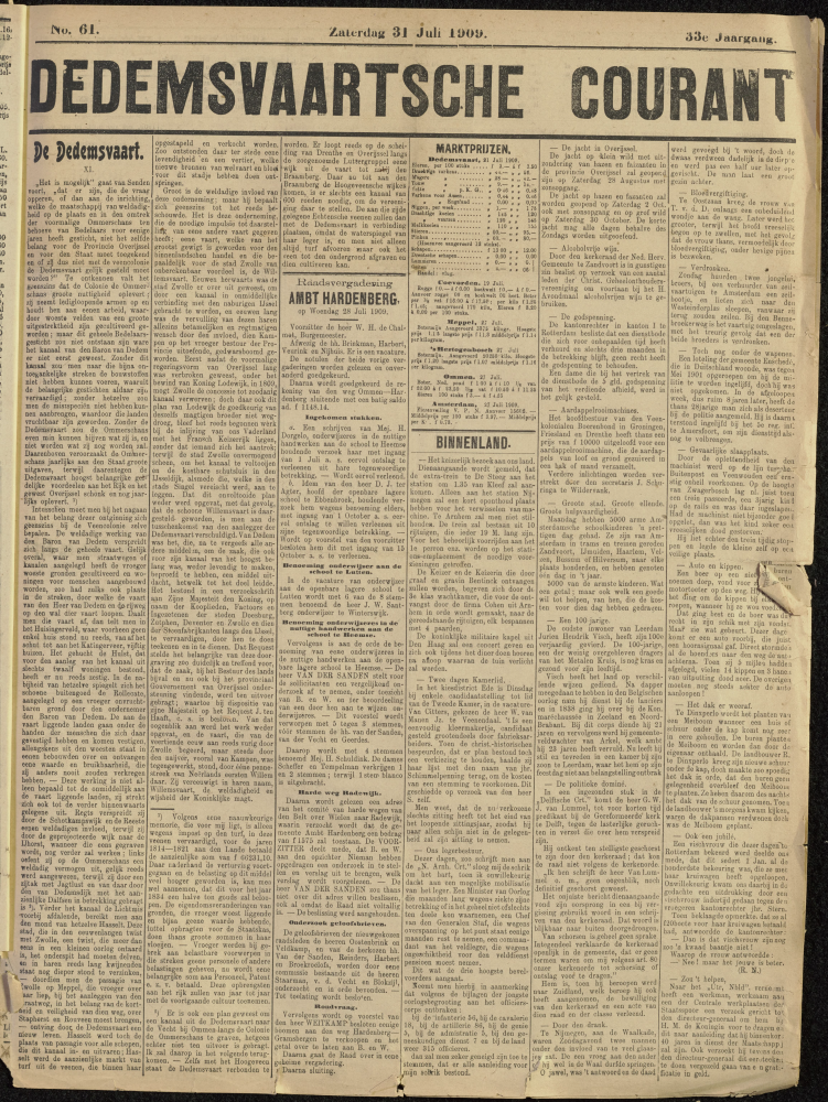 Bekijk detail van "Dedemsvaartsche Courant 31/7/1909 pagina 1 van 4<br xmlns:atlantis="urn:atlantis" />"