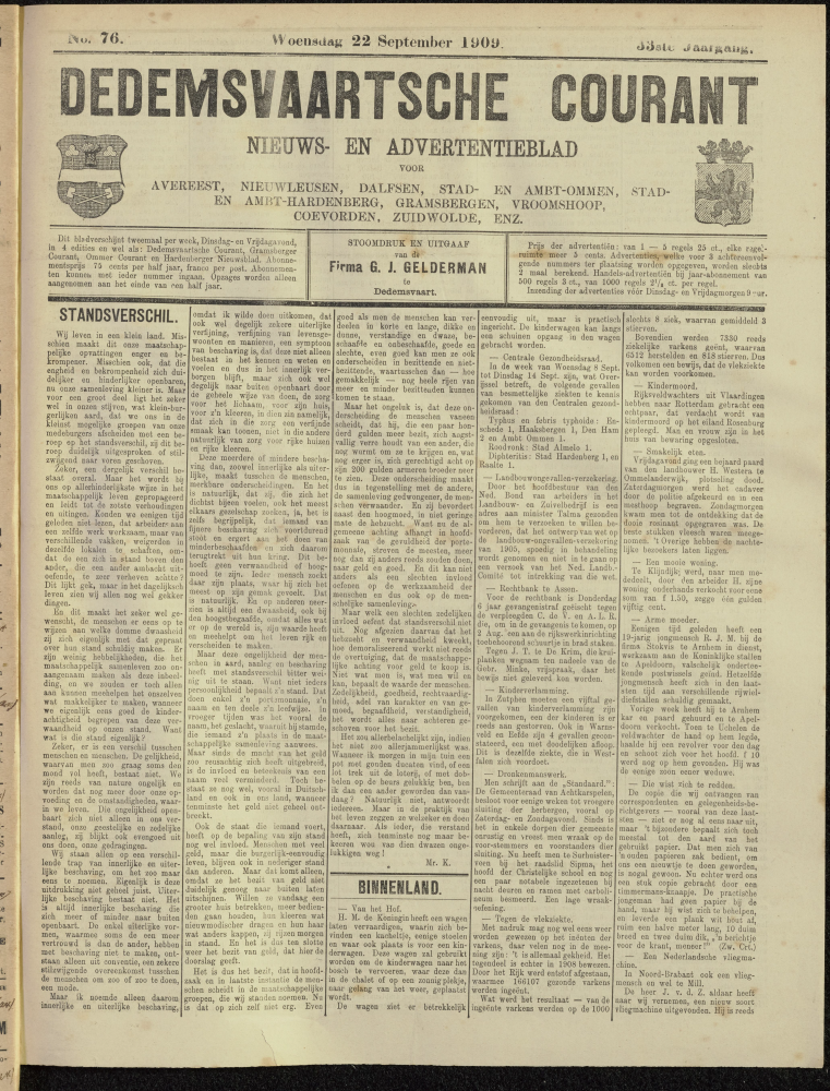 Bekijk detail van "Dedemsvaartsche Courant 22/9/1909 pagina 1 van 4<br xmlns:atlantis="urn:atlantis" />"