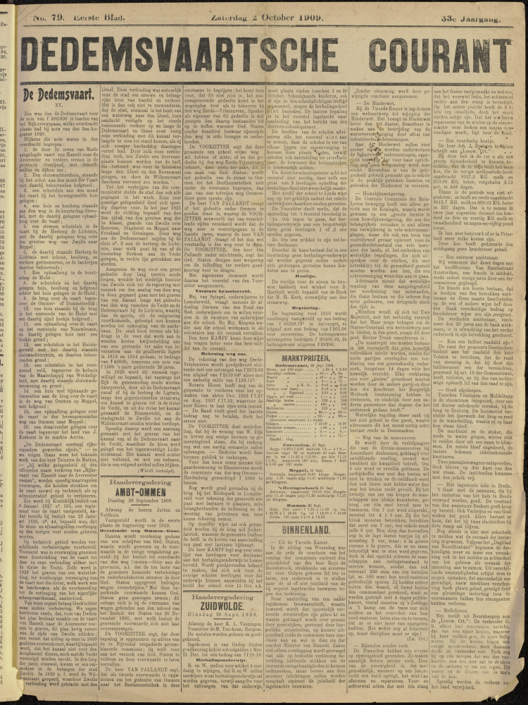 Bekijk detail van "Dedemsvaartsche Courant 2/10/1909 pagina 1 van 6<br xmlns:atlantis="urn:atlantis" />"