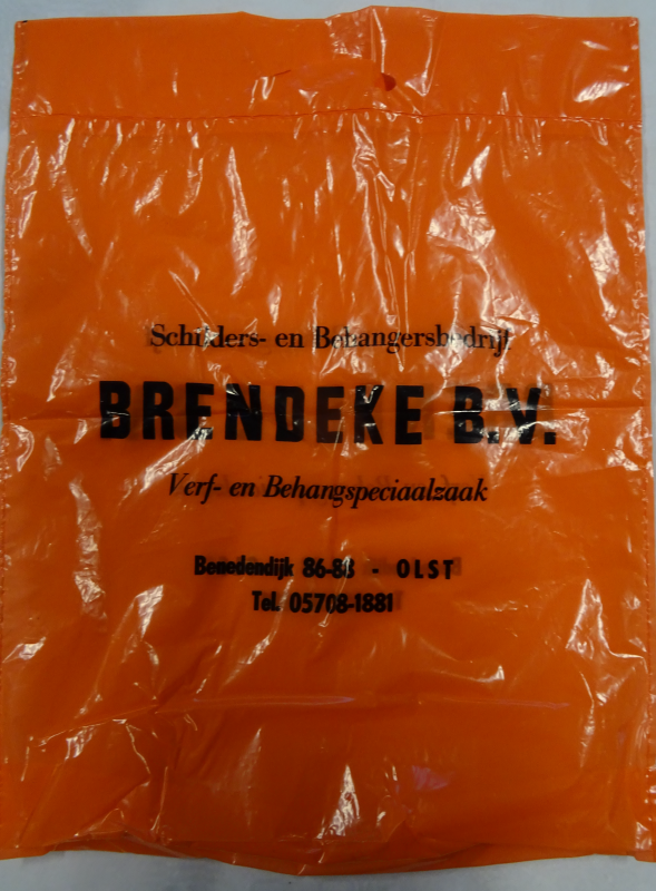 Bekijk detail van "Oranje plastic tas Brendeke BV"