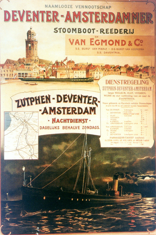 Bekijk detail van "Aanplakbiljet van de Naamlooze Vennootschap Deventer-Amsterdammer stoomboot Reederij van Egmond & Co."